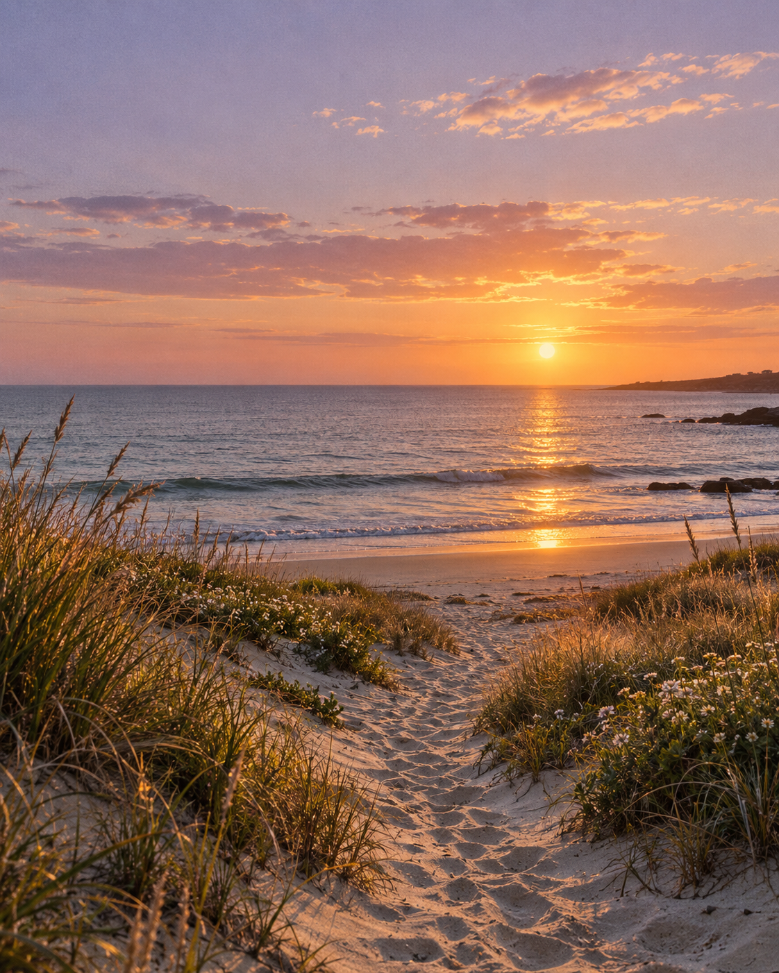 A quiet seaside at sunset