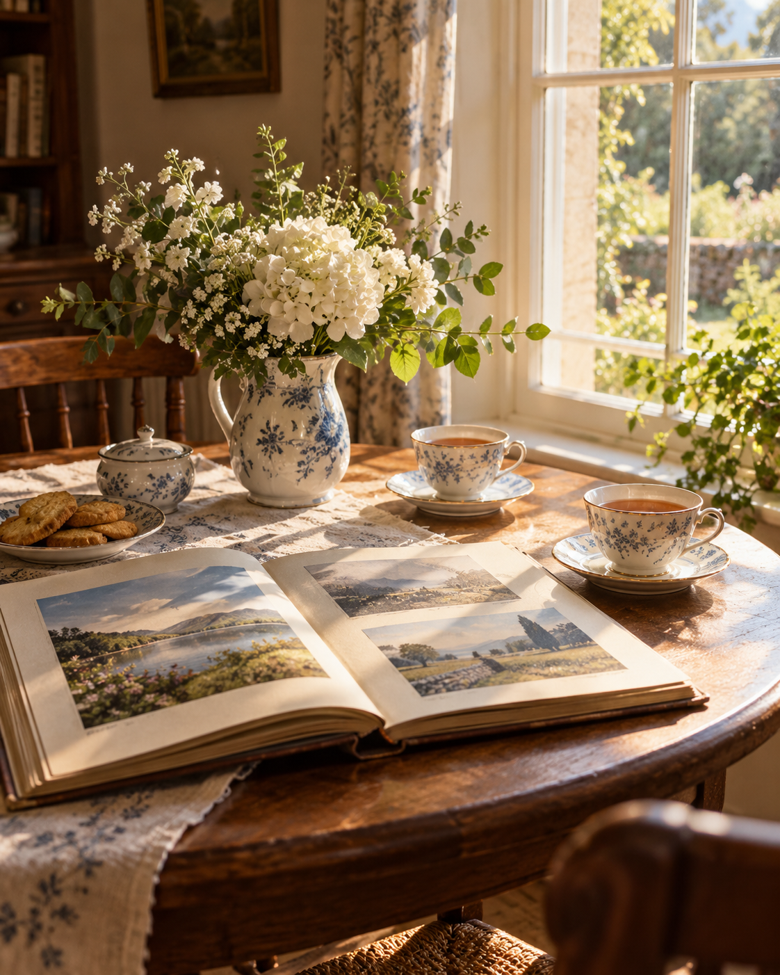 A tea table in warm afternoon light
